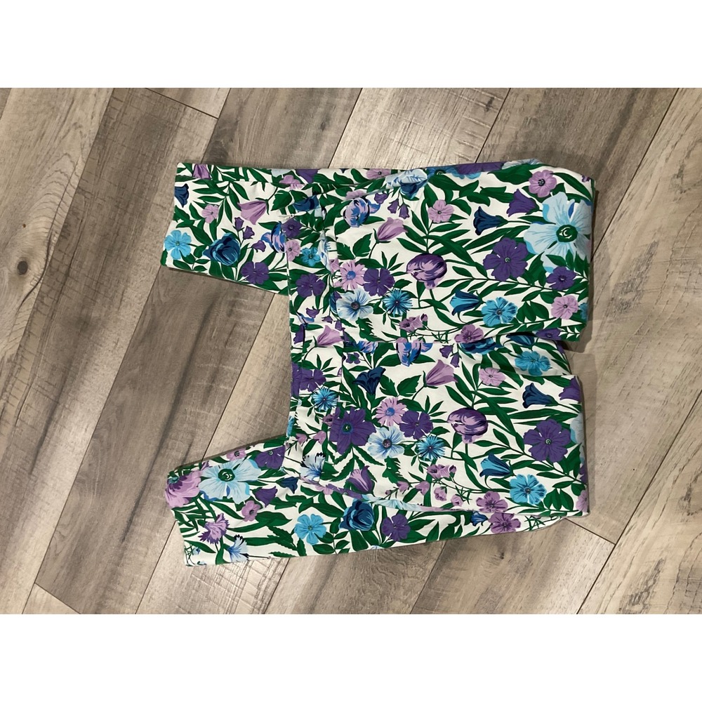 Talbots Chatham Ankle‎ Pant Size 2 Floral Purple Blue Green Side Zip Slim Leg